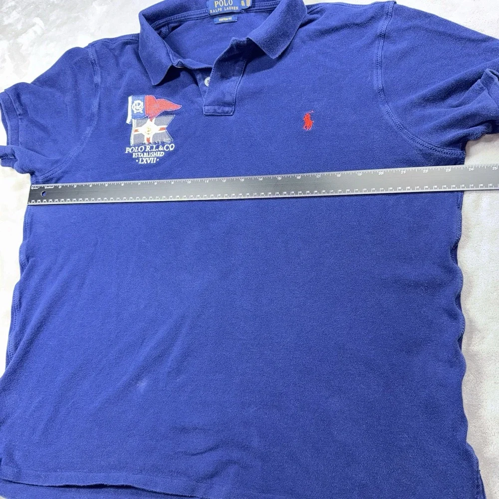 Polo Ralph Lauren XL Polo Shirt Mens Blue Custom Fit Nautical‎ Crest Flag Pony